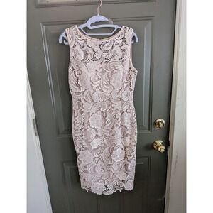 Vintage Cache Champagne Floral Guipure Lace Sheath Cocktail Dress Size 6